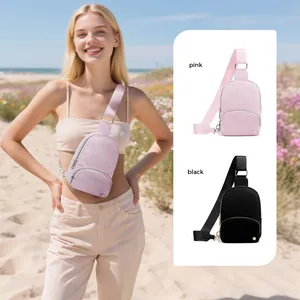 Elegante marsupio a tracolla in nylon da donna in rosa e nero per sport e viaggi