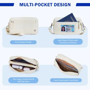 Détail d'une pochette en nylon imperméable avec fentes pour cartes et fenêtre transparente