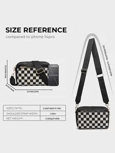 Guide des tailles pour sac bandoulière à damier avec bandoulière réglable de 21cm