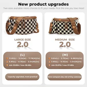 Checkerboard pattern crossbody fanny pack with detachable small pouch and wide strap