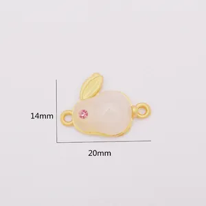 Hetian jade rabbit charm with gold sand finish and pink crystal eyes for DIY bracelets