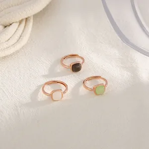 Anello Aperto in Rame Minimalista Placcato Oro Giada Artificiale Quadrata Regolabile Gioielli da Dito per Donna