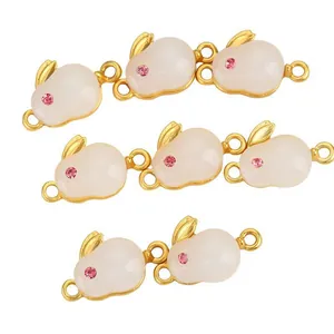 Cute bunny DIY charm with faux Hetian jade and gold metal loop for jewelry making