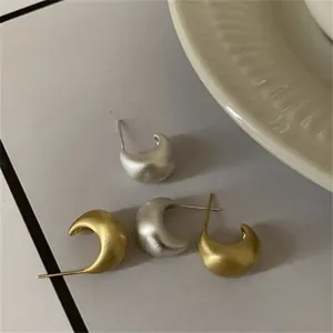 French Vintage Matte Copper Stud Earrings For Women Gold Silver Plated Geometric Brushed Heart Circle Jewelry Fashion Earring