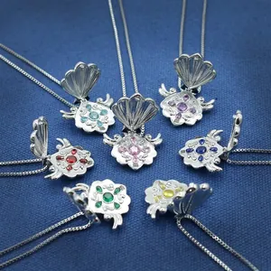 Titanium Steel Shell Locket Necklace Colorful Zirconia Mermaid Theme Openable Ocean Style Pendant Necklaces For Women Jewelry