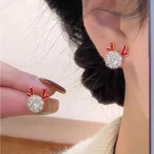Festive Chinese New Year Dragon Rabbit Reindeer Earrings Zirconia Copper Stud Earrings Hoop Earrings With 925 Sterling Silver Post For Women Gift Jewelry