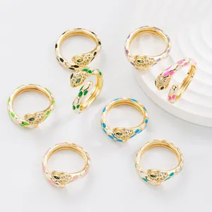 Punk Enamel Snake Opening Ring For Women Gold Plated Copper Zirconia Animal Finger Ring Adjustable Fashion Jewelry Gift