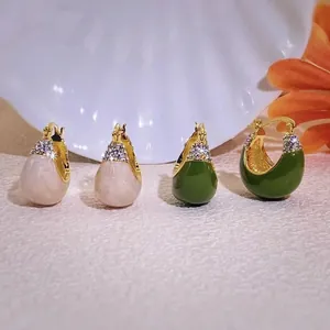 Orecchini vintage verdi e rosa in metallo dorato con pietre di zircone brillanti