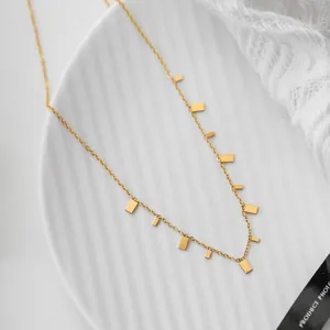 Minimalist gold titanium steel choker necklace with delicate rectangular sequin charms