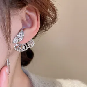 Elegant silver butterfly stud earrings with sparkling cubic zirconia for women