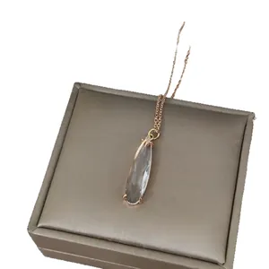 Elegant 16K gold water drop crystal pendant necklace with minimalist faceted gemstone