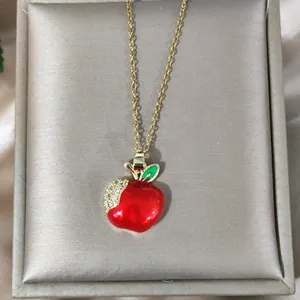 Nahaufnahme des roten Apfelanhängers mit Steinen in einer edlen Schmuck-Geschenkbox
