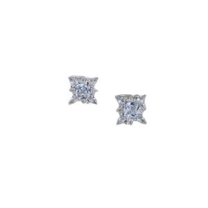 Elegant star-shaped zircon ear clips in silver finish with light blue center stone