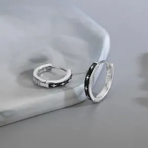 Orecchini a cerchio in argento S925 da uomo con smalto nero e motivo a stella