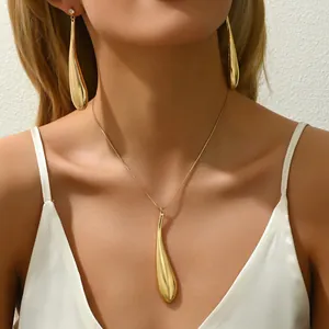 Fashion Western Water Drop Jewelry Set For Women Gold Silver Plated Alloy Necklace Long Drop Earrings Set Elegant Accessories