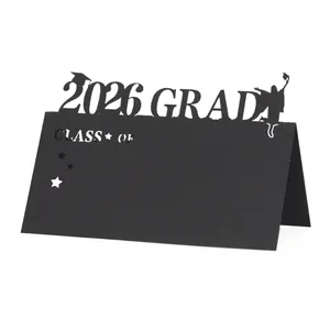 Graduation Place Cards Hollow Laser Cut Artificial Pearl Paper Doctoral Cap Table Name Cards For 2026 Grad Party Ceremony Celebration