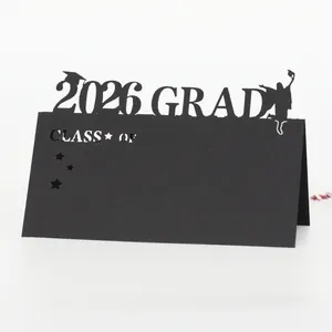 Black 2026 graduation table card featuring hollow laser-cut doctoral hat and stars