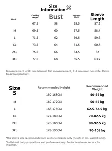 Guide des tailles détaillé pour veste à capuche avec mesures corporelles du S au 3XL