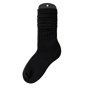 Schwarze gerippte Strick-Stulpen-Socken für Damen und Herren aus atmungsaktiver Baumwolle