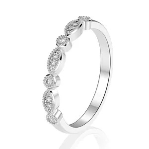 SHIPEI 925 Sterling Silver Marquise Round Rhinestone Eternity Ring For Women Rose Gold Silver Plated Milgrain Vintage Jewelry