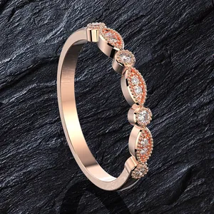 Minimalist 925 silver rose gold ring with marquise and round cut cubic zirconia stones