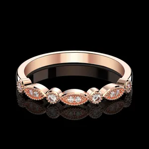 Exquisite rose gold 925 sterling silver band ring with marquee and round cubic zirconia