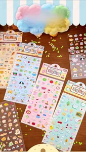 Detailed view of cute 3D puffy stickers from the Fun Grocery series for scrapbooking