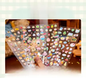 Macro detail view of cute 3D foam stickers for journaling and DIY crafts decoration