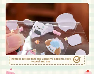 Close-up detail of cute cartoon foam stickers featuring a pre-cut adhesive backing