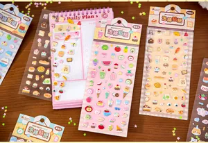 Detailed close-up of colorful 3D foam stickers with food themes for planner decor
