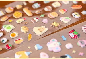 Detailed view showing the texture of cute 3D puffy foam stickers with food designs
