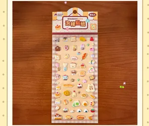 Macro detail of cute food-themed foam puffy stickers for creative DIY scrapbooking