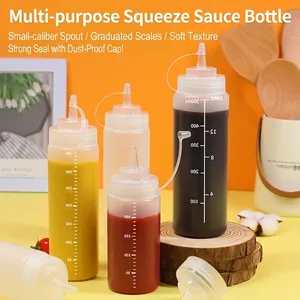 Bouteille de Sauce à Presser en Plastique Avec Échelle Bouchon Anti-poussière Pour Cuisine Salade Miel Ketchup en PE
