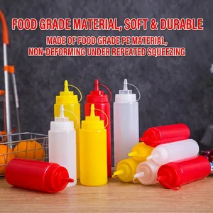 Bouteilles compressibles pour sauces en rouge jaune et blanc pour cuisine et service