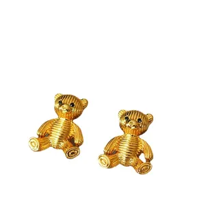 Golden striped bear stud earrings in 925 silver needle minimalist animal design