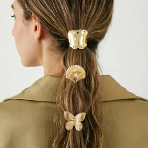 Elastici Per Capelli In Lega Metallica Con Supporti Elastici Per Coda Di Cavallo Design Geometrici Farfalla Stella Marina Conchiglia Oro Argento Accessori Di Moda