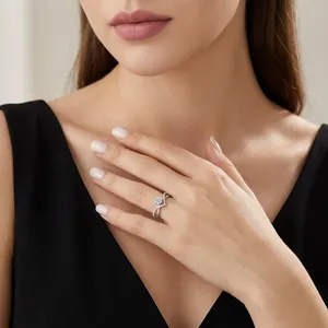 Detailed view of S925 silver moissanite ring with a floral cluster design on hand