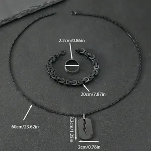 Set gioielli uomo in acciaio nero con ciondolo a saetta, bracciale a catena e anello