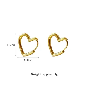 Polished gold heart hoop earrings for women, 1.7cm size minimalist lightweight jewelry
