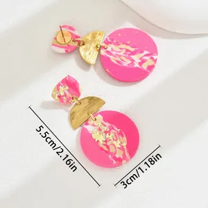Pink marble acrylic drop earrings with gold metallic accents and 5.5cm total length