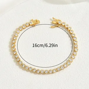 Klassieke 18K vergulde tennisarmband met fonkelende ronde zirkonia van 16 cm lengte