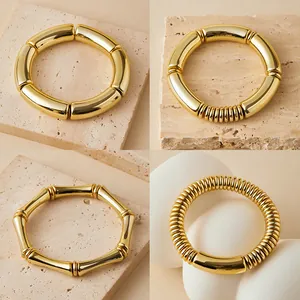 Pulseras Bohemias de Resina Acrílica Chapadas en Oro para Mujer Vintage Geométricas Elásticas Pulsera Gruesa Joyería Regalo