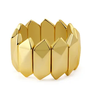 Modern bohemian gold bamboo-style hexagonal jointed bracelet with polished mirror finish
