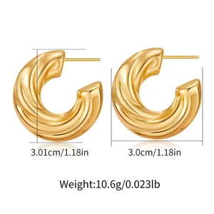Detail view of 30mm 18K gold plated hoop earrings showing dimensions and weight specifications