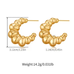 Detailed size specifications of irregular C-shape 18K gold-plated chunky earrings