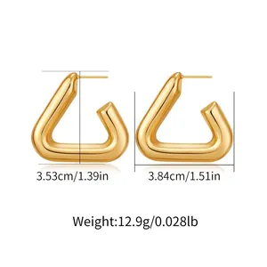 Detailed dimensions of 18K gold chunky triangular hoop earrings showing height and width