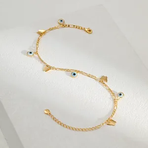 Bracelet de cheville en plaqué or 18 carats avec œil grec et papillon, bijoux élégants femme