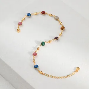 Bracelet de cheville doré 18K avec perles émaillées colorées et chaîne réglable de mode