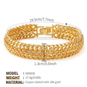 Pulsera de cadena cubana ancha chapada en oro de 18k con cierre rectangular 1,3 cm