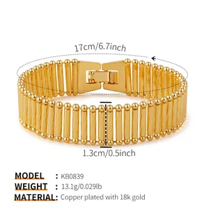Pulsera de cadena ancha multicapa chapada en oro de 18 quilates con diseño cilíndrico